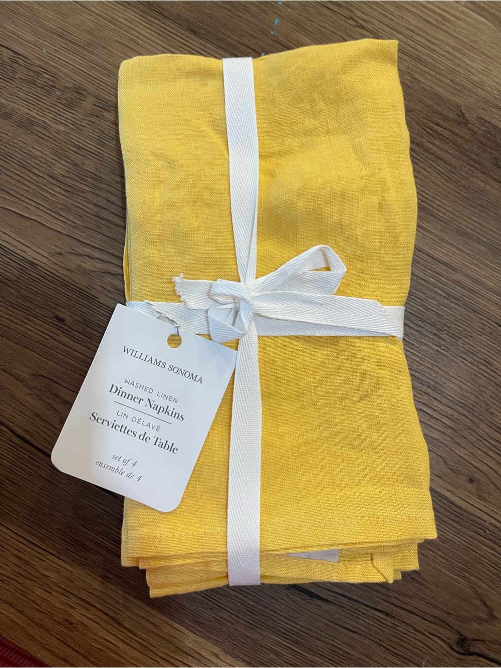 Williams Sonoma Yellow Washed Linen Napkins - Set of 4 Dinner Napkins